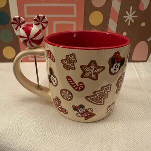 Disney Mickey & Minnie Christmas Gingerbread CutOuts Mug w/Peppermint Stir NEW